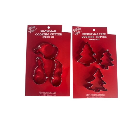 Holiday Style Cookie Cutters Snowman Christmas Tree Metal Set 6 Pieces Baking - Picture 1 of 7